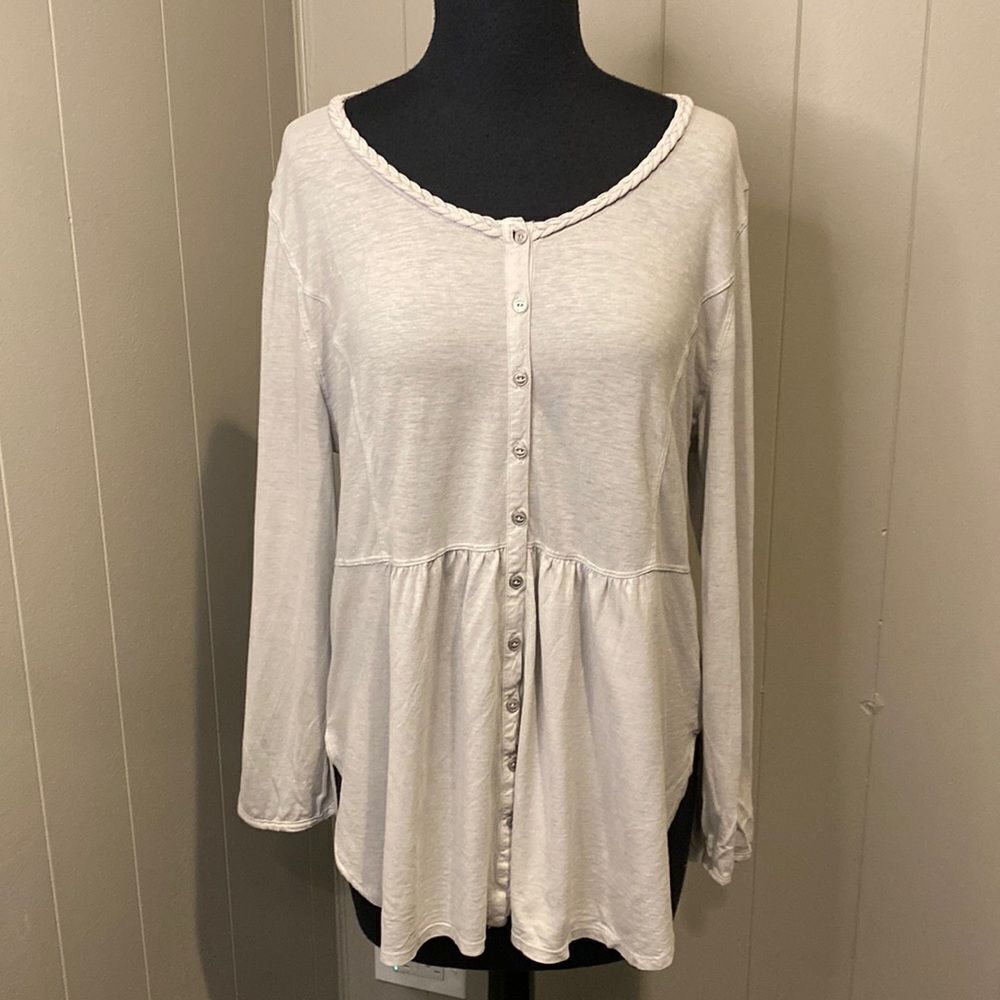 Wrap Size 10 Grey Tunic Long Sleeve Button Down Weave Neckline